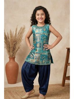 Lagorii - Teal Blue Brocade Kurta With Patiala Bottom