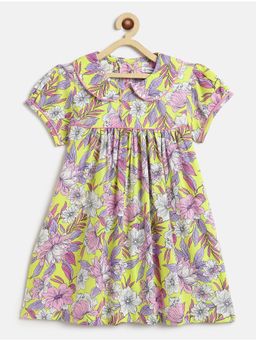 Campana - Girls Callie Floral Printed Dress With Collar - Lemon Yellow and Pink