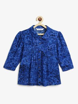 Campana - Girls Abstrict Print Pleated Top Blue