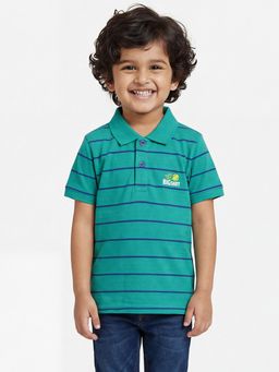 Campana - Boys Cotton Polo Neck Striped T Shirt - Green and Blue