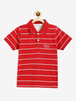 Campana - Boys Cotton Polo Neck Striped Polo T-shirt - Red