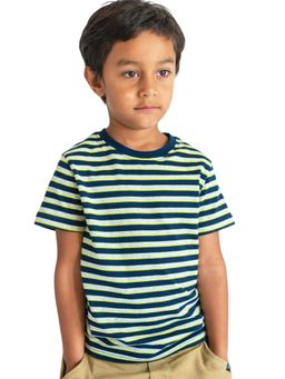 Campana - Boys Pure Cotton Round Neck Striped T-shirt - Navy Blue