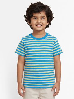 Campana - Boys Pure Cotton Round Neck Striped T-shirt -Blue