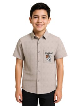 CHARCHIT - Boys Half Sleeves Textured Shirt-Taupe
