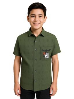 CHARCHIT - Boys Half Sleeves Textured Shirt-Olive