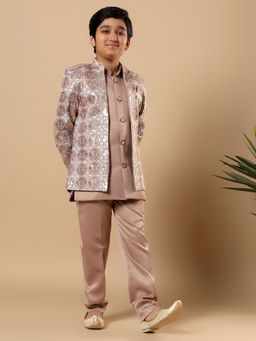 BT DEZINES - Mauve Satin Embroidered Sequined Sherwani and Trouser with Jacket