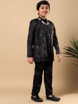 BT DEZINES - Black Embroidered Sequined Sherwani and Trouser with Jacket and Necklace