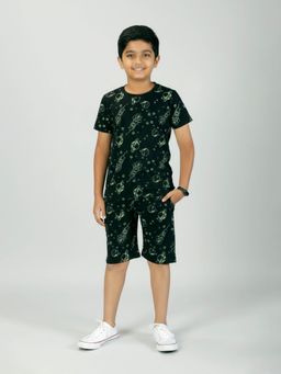 KiddoPanti - Boys 100% Cotton Printed Co-Ord Set-Black
