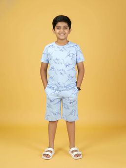 KiddoPanti - Boys 100% Cotton Printed Co-Ord Set-Blue
