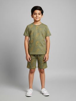 KiddoPanti - Boys 100% Cotton Printed Co-Ord Set-Yellow