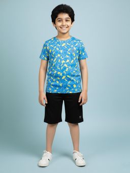 KiddoPanti - Boys Abstract Printed Round Neck T-shirt With Short-Blue