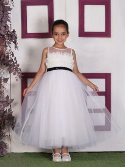 Toy Balloon Kids - White Full Length Girls Party wear Gown