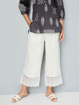 max - Women Off White Embroidered Palazzo