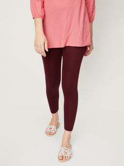 max - Women Maroon Solid Ankle-Length Leggings