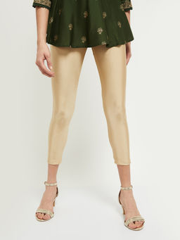 max - Women Gold Solid Ankle-Length Leggings