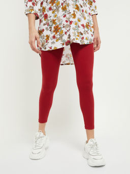 max - Women Red Solid Ankle-Length Leggings