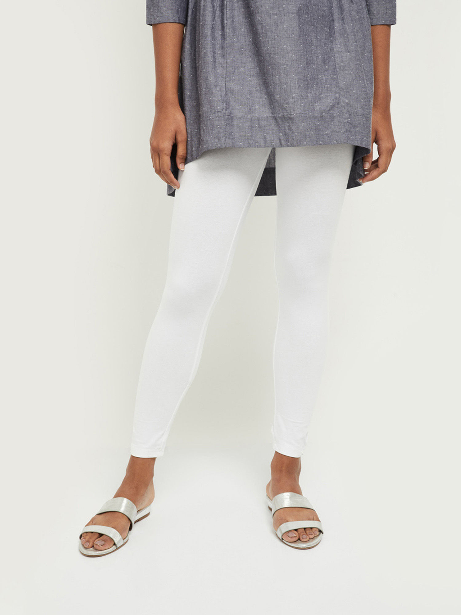 max Women White Solid Ankle-Length Leggings-picture-27