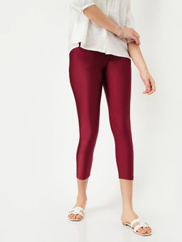 max - Women Wine Shimmer Ankle-Length Leggings