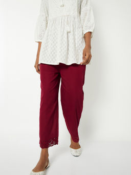 max - Women Red Lace Hem Palazzo