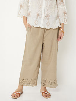 max - Women Beige Schiffili Hem Palazzo