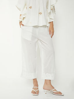 max - Women White Embroidered Palazzo