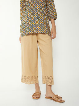 max - Women Beige Schiffli Hem Palazzo
