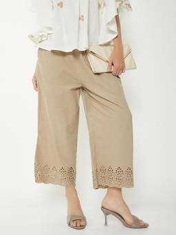 max - Women Grey Schiffli Hem Palazzo