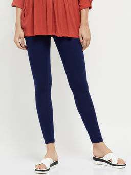 max - Women Navy Blue Solid Cropped Leggings