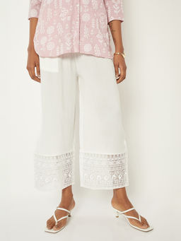 max - Women White Lace Hem Palazzo