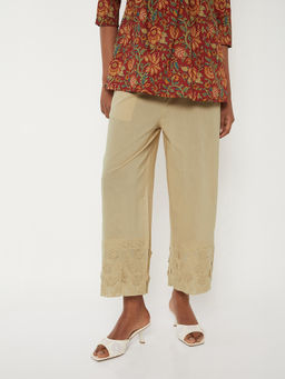 max - Women Beige Applique Hem Palazzo