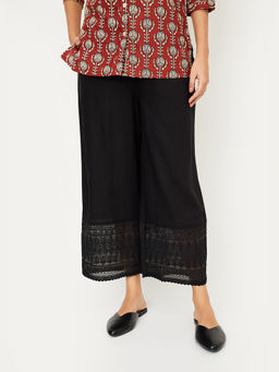 max - Women Black Embroidered Hem Palazzo