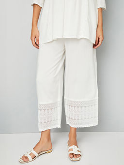max - Women White Embroidered Hem Palazzo