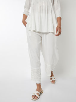 max - Women White Embroidered Hem Palazzo