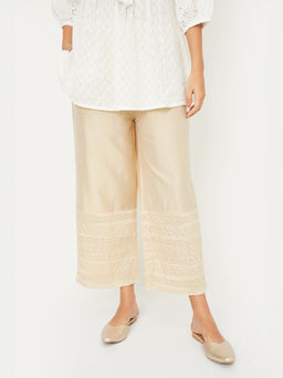 max - Women Beige Embroidered Hem Palazzo