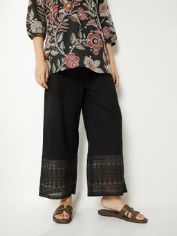 max - Women Black Embroidered Palazzo