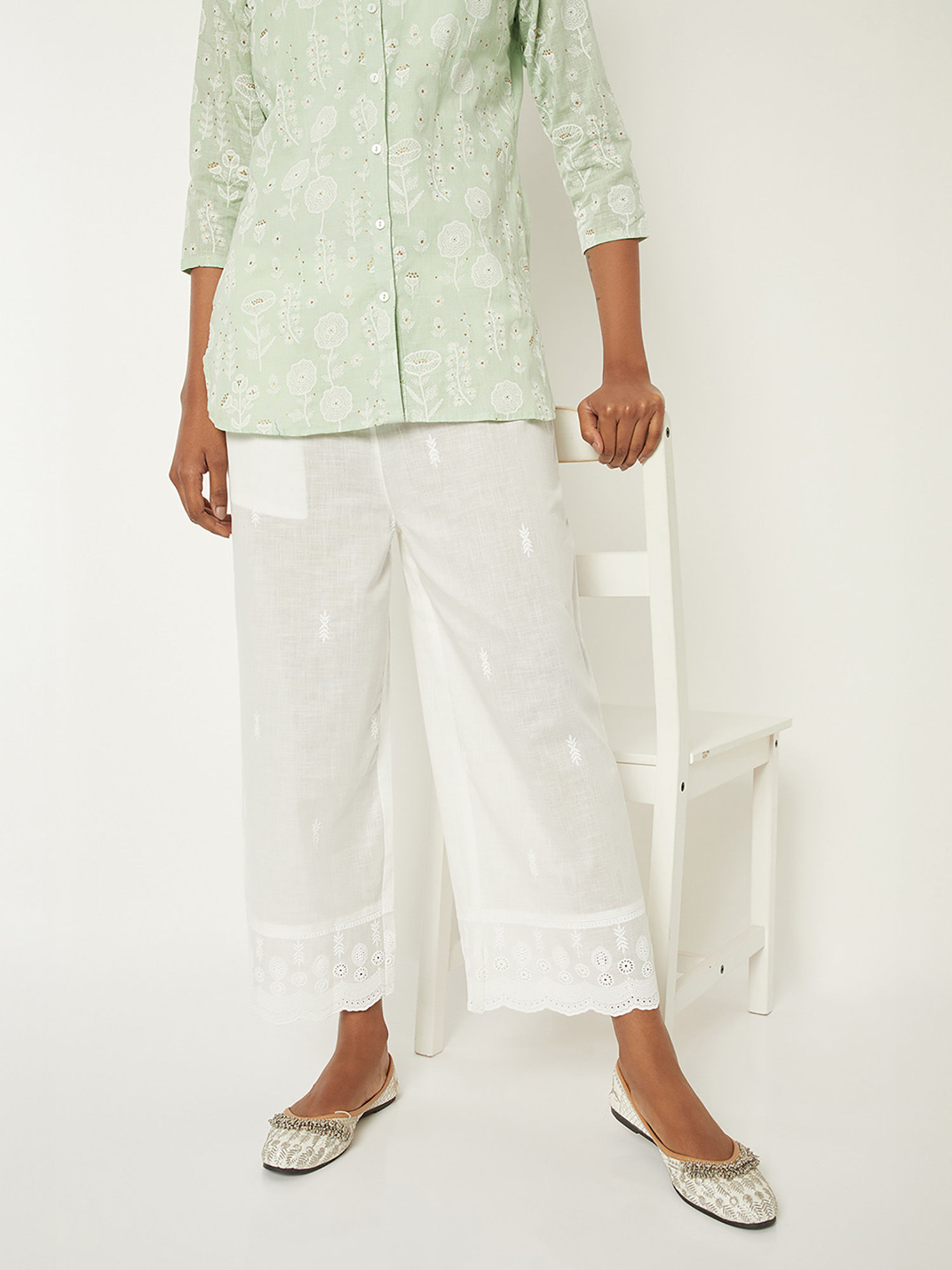 max Women White Schiffli Embroidered Palazzo-picture-37