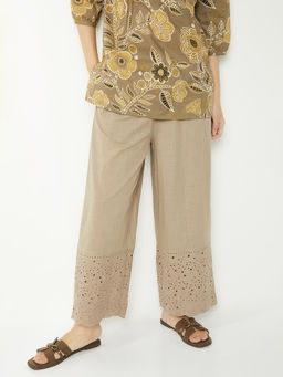 max - Women Beige Schiffli Palazzo
