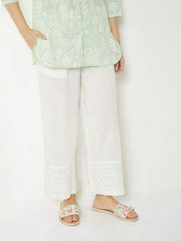 max - Women White Embellished Hem Palazzo
