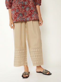max - Women Beige Embroidered Palazzo