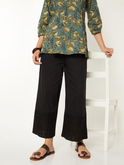 max - Women Black Embroidered Palazzo