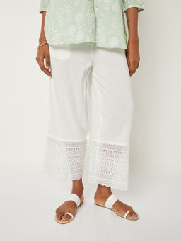 max - Women White Embroidered Hem Palazzo