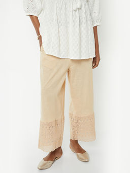 max - Women Beige Embroidered Hem Palazzo