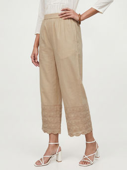 max - Women Beige Embroidered Panel Palazzo