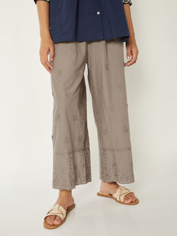 max - Women Grey Embroidered Palazzo