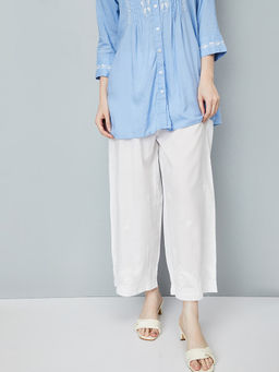 max - Women White Embroidered Palazzo