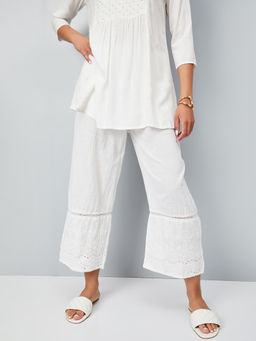max - Women White Schiffili Embroidered Hem Palazzo