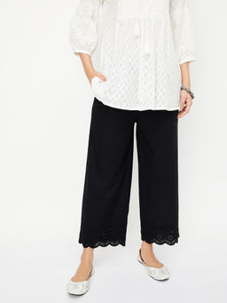 max - Women Black Schiffli Hem Palazzo