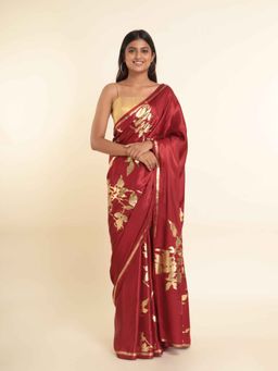 Suta - Maroon Printed Viscose Rayon Saree
