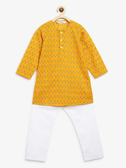 Campana - Boys Yellow Mrinal Small Booti Kurta Pyjama (Set of 2)
