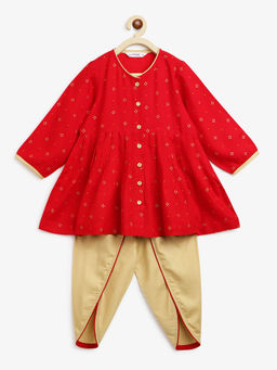 Campana - Girls Red Asmi Festive Bandhani Dhoti Kurta (Set of 2)
